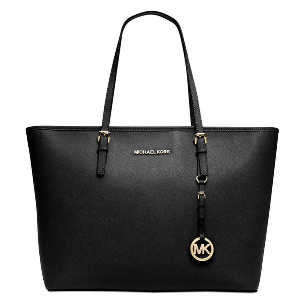 NWT Michael Kors Medium Jet Set Black Tote Top Zipper